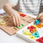 Junior Kindergarten at The Merit School - child placing wooden letters into alphabet board