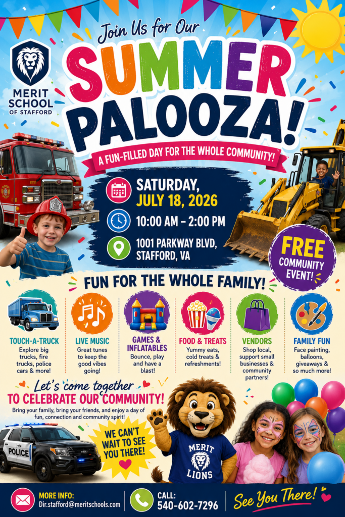 Summer Palooza at The Merit School of Stafford, Saturday, July 18th  10am-2pm