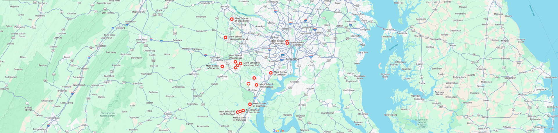Merit School locations in Virginia - partial map of childcare daycare preschool locations Merit School Locations