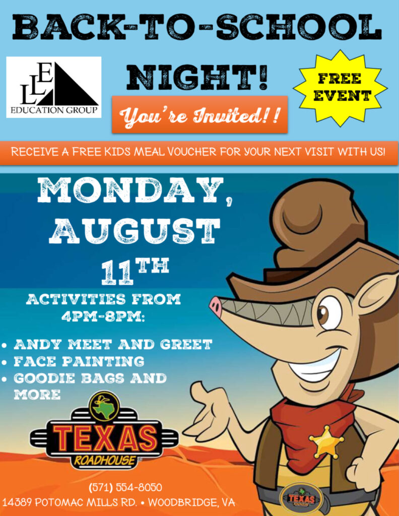 Back to School Night at Texas Roadhouse in Woodbridge – Monday, August 11th  4pm – 8pm