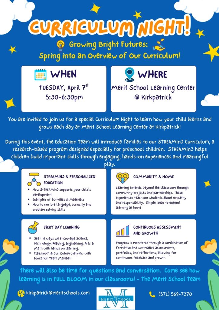 Merit School LC of Kirkpatrick Curriculum Night – April 7th 5:30 – 6:30pm