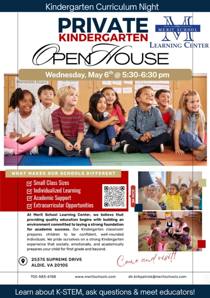 Private Kindergarten OPEN HOUSE at The Merit School Learning Center at Kirkpatrick – May 6th 5:30pm
